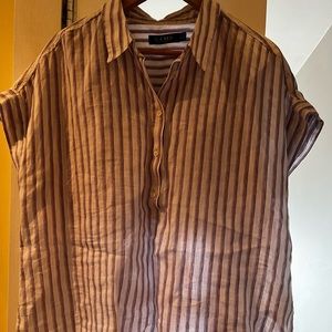 Ralph Lauren White and violet striped women's linen top